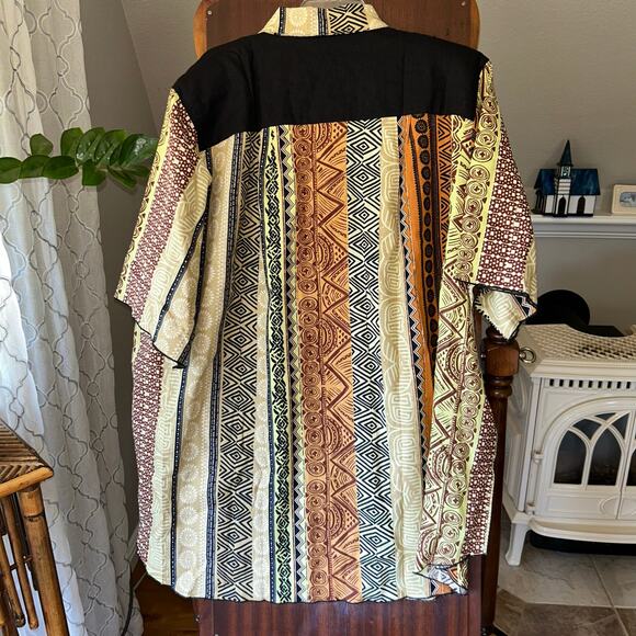 Vintage we be bop women’s 3X short sleeve button up top linen blend tribal - Picture 6 of 9